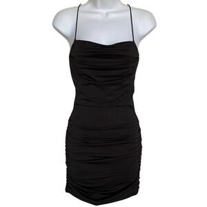 Tiger Mist BodyCon Ruched All Over Little Black Mini Dress Going Out Vacay sz S